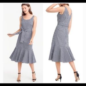 J.Crew ruffle hem navy gingham dress 2P